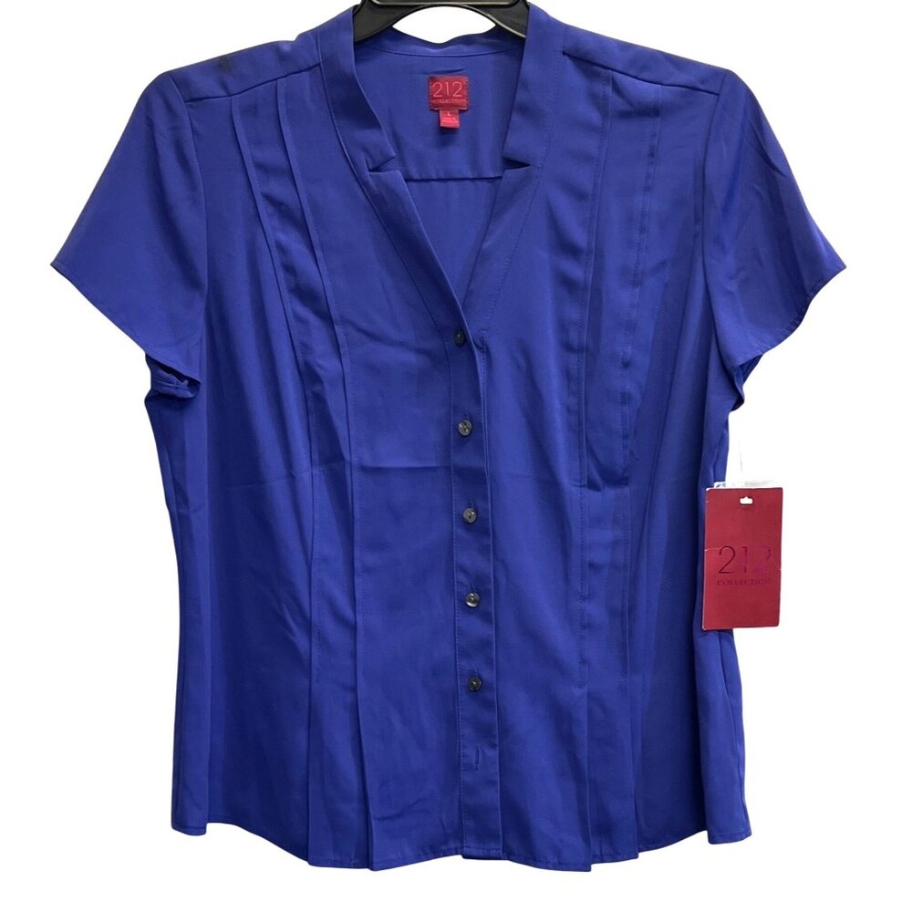 212 Collection Womens Purple Short Sleeve Notch Collar Blouse Large